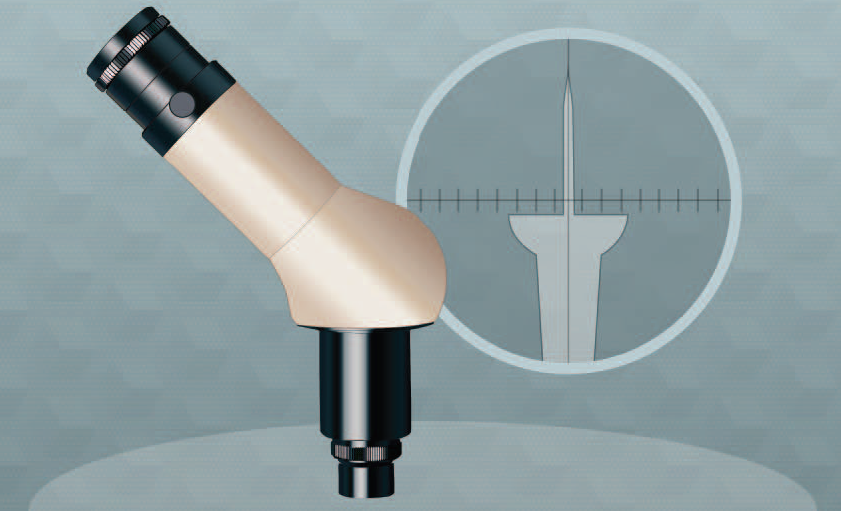 Pin shape inspection of thumbtacks using an inspection microscope with built-in ocular micrometer